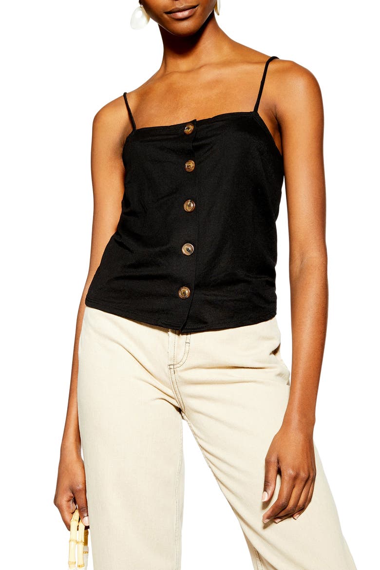 Bow Back Button Camisole, Main, color, BLACK