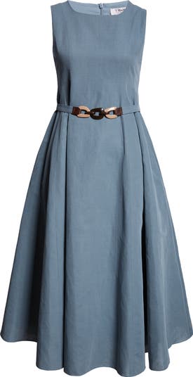 ’S Max Mara コットンとリネンのアメリーミディドレス AMELIE Max Mara Amelie Belted Sleeveless Cotton & Linen A-Line