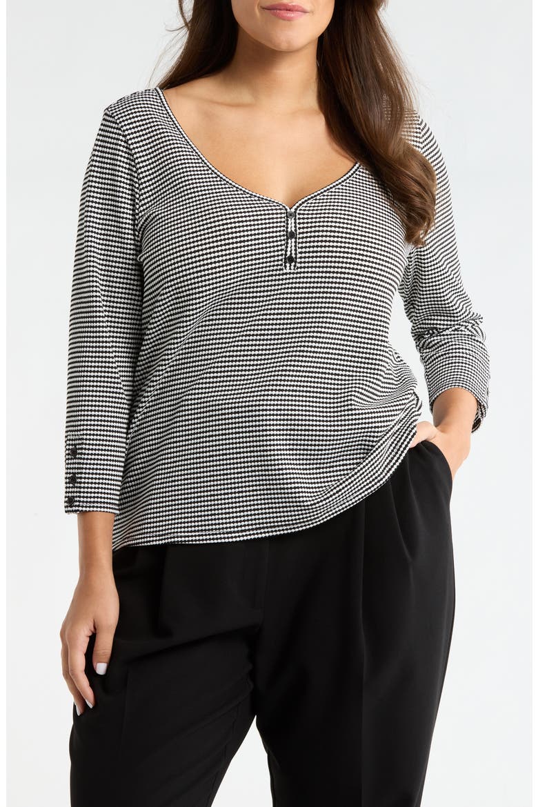 Print Henley Top, Main, color, BLACK/ WHITE NOV STRIPE