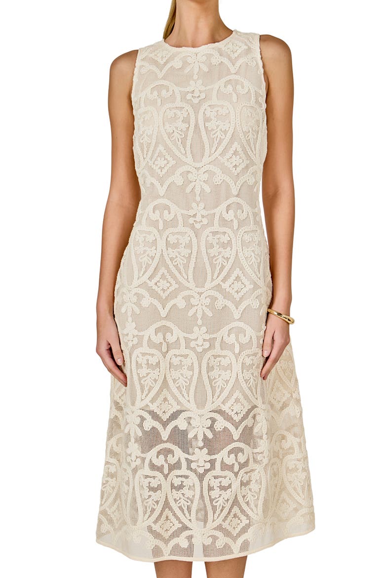 Lace Sleeveless Midi Dress, Alternate, color, BEIGE