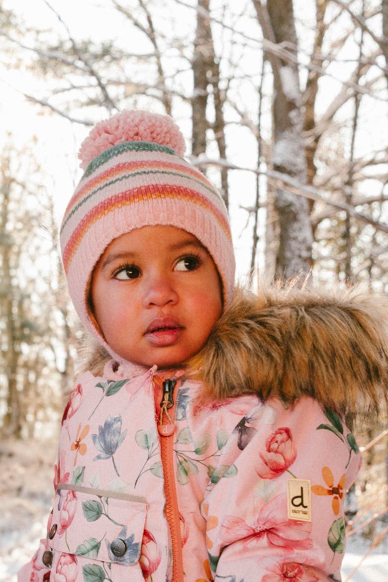 Floral Play Faux Fur Hood Car Seat One Piece Snowsuit, Alternate, color, Pink Floral Print