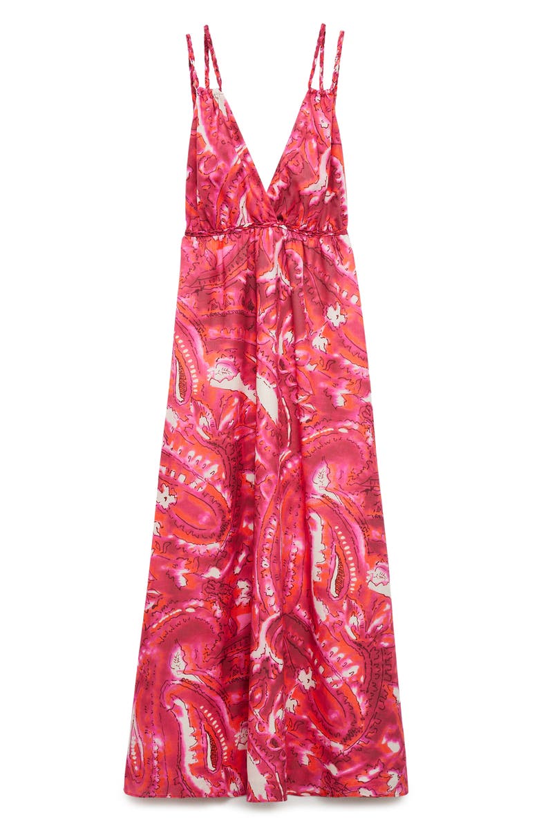 MANGO Strappy Open Back Cotton Maxi Sundress, Alternate, color, Fuchsia