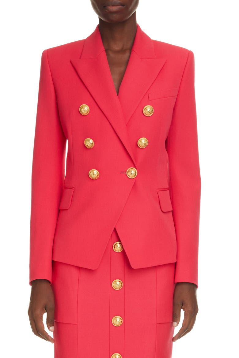 Double Breasted Grain de Poudre Wool Jacket, Main, color, LIVE FUCHSIA
