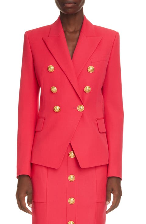 Double Breasted Grain de Poudre Wool Jacket