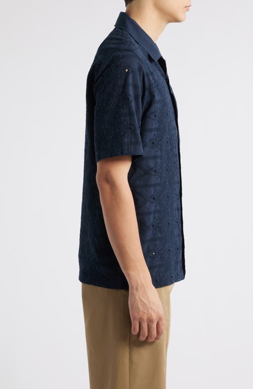 Nn07 Julio 5392 Camp-collar Broderie Anglaise Cotton Shirt In Blue