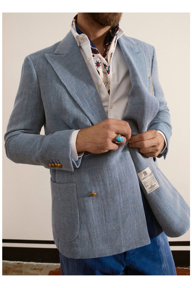 David Double-Breasted Linen Blend Jacket, Alternate, color, SKY