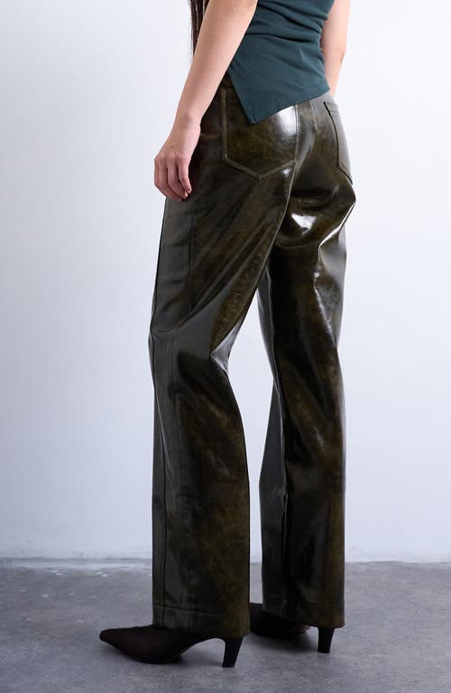 Topshop Faux Leather Wide Leg Pants In Green