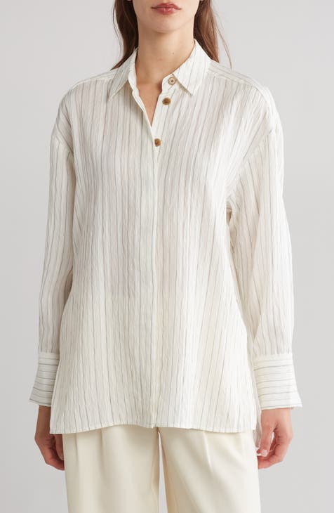 Crinkle Stripe Button-Up Shirt