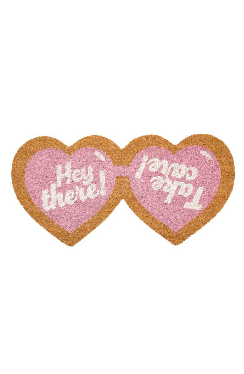 mDesign Heart-Shaped Sunglass Shaped Coir Doormat, Natural/Pink, Main, color, 