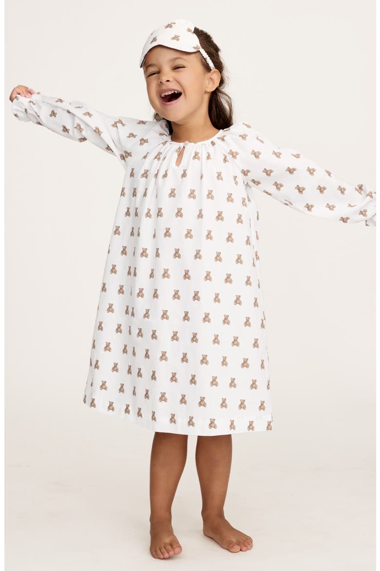 Kids' Delphine Long Sleeve Cotton Twill Nightgown, Alternate, color, WHITE/BROWN