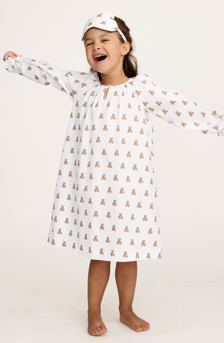Petite Plume Kids' Delphine Long Sleeve Cotton Twill Nightgown, Alternate, color, White/Brown