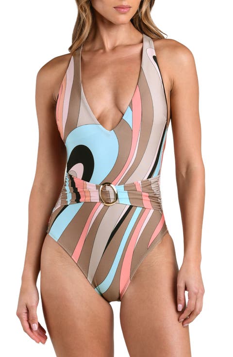 Lisa Abstract Swirl Plunge One-Piece Swimsuit