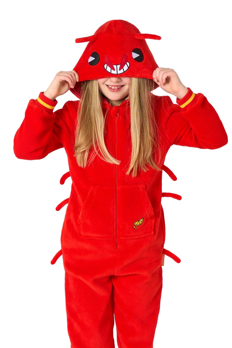Kids' Lobster One Piece Hooded Jumpsuit, Alternate, color, RED