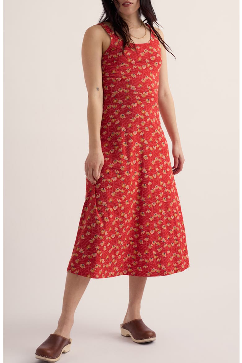 Sun Gleam Sleeveless Stretch Organic Cotton Jersey Midi Dress, Main, color, BEACH BLOOMS CARNELIAN