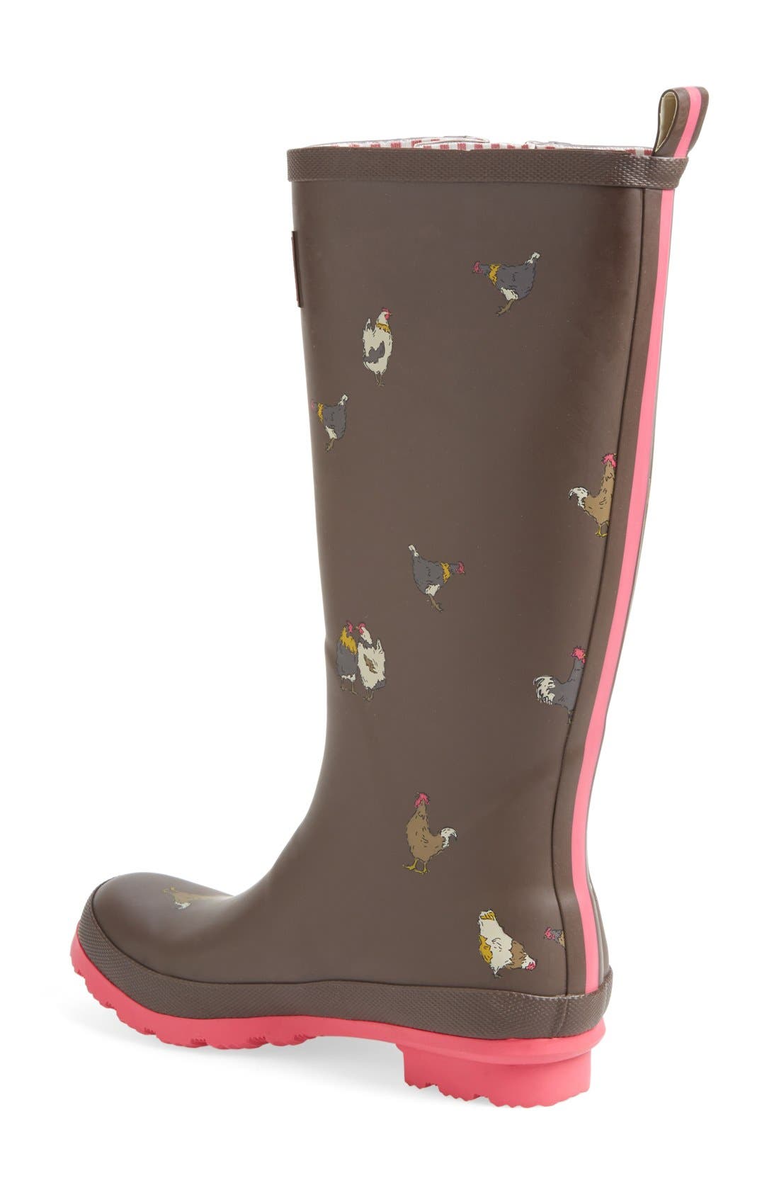 Print Welly Rain Boot, Alternate, color, BROWN CHICKEN