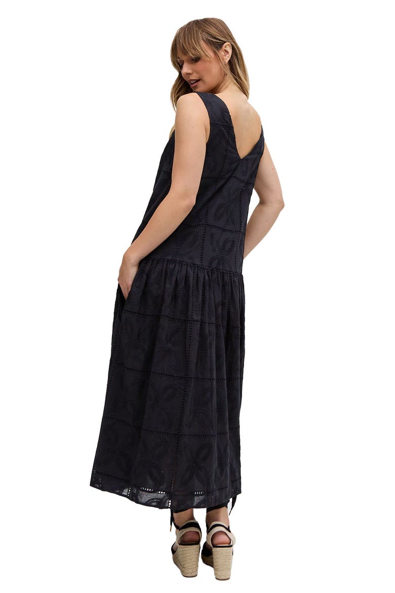 Squire All Over Cut Work Drop Waist Midi Dress, Alternate, color, Black