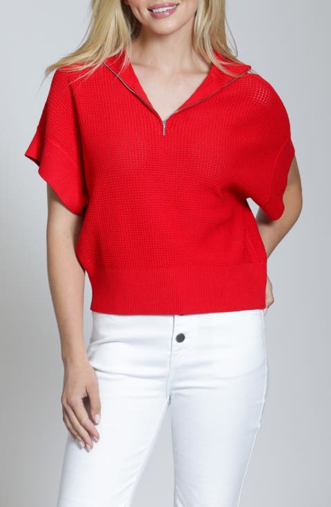 Open Stitch Quarter Zip Sweater