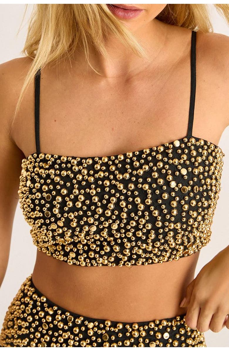 NASTY GAL Stud Embellished Crop Top, Alternate, color, Gold