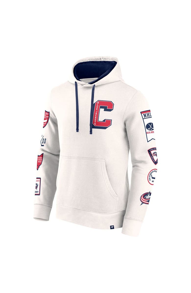 FANATICS Men's Fanatics White Columbus Blue Jackets Letterman Fleece Pullover Hoodie, Alternate, color, 