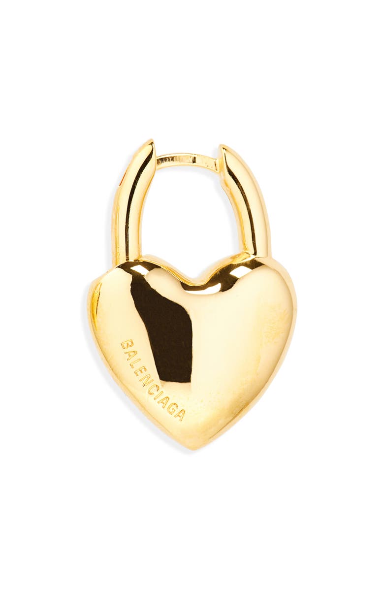 Balenciaga Minnie Heart Lock Earrings, Alternate, color, Shiny Gold