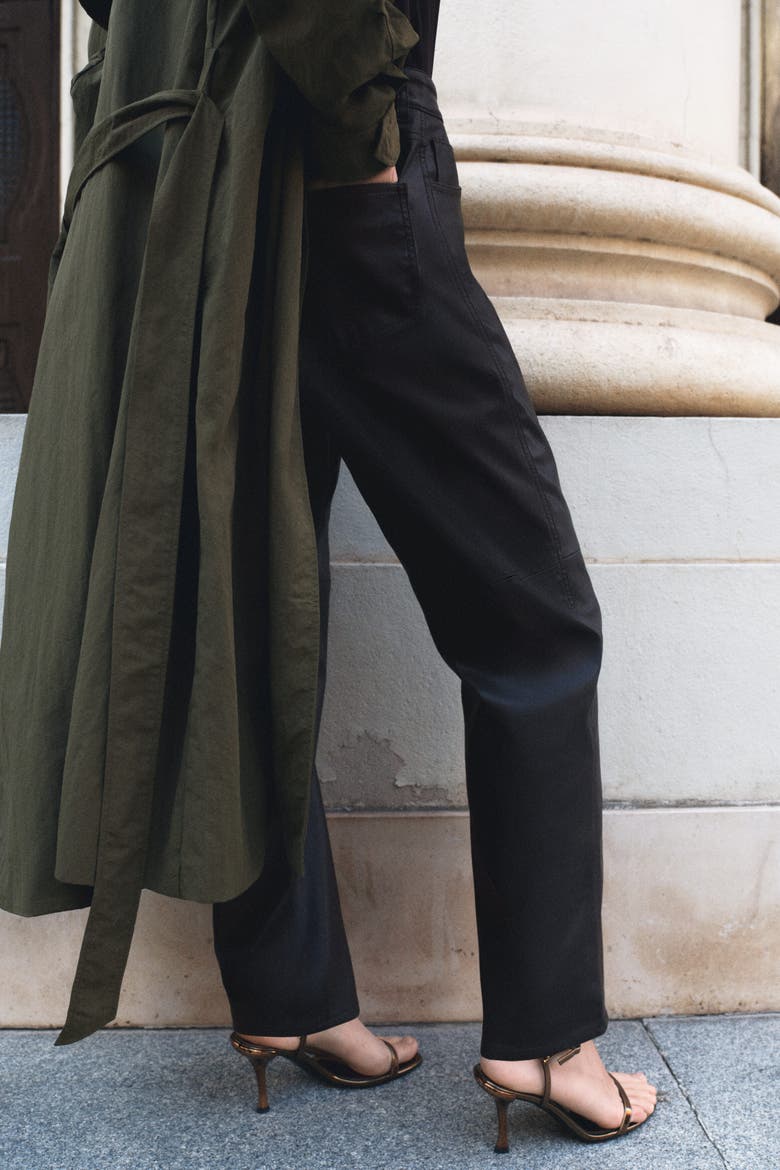 Barrel-leg Coated Pants, Alternate, color, Dark brown