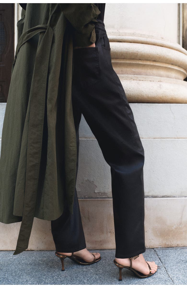 H&M Barrel-leg Coated Trousers, Alternate, color, Dark Brown