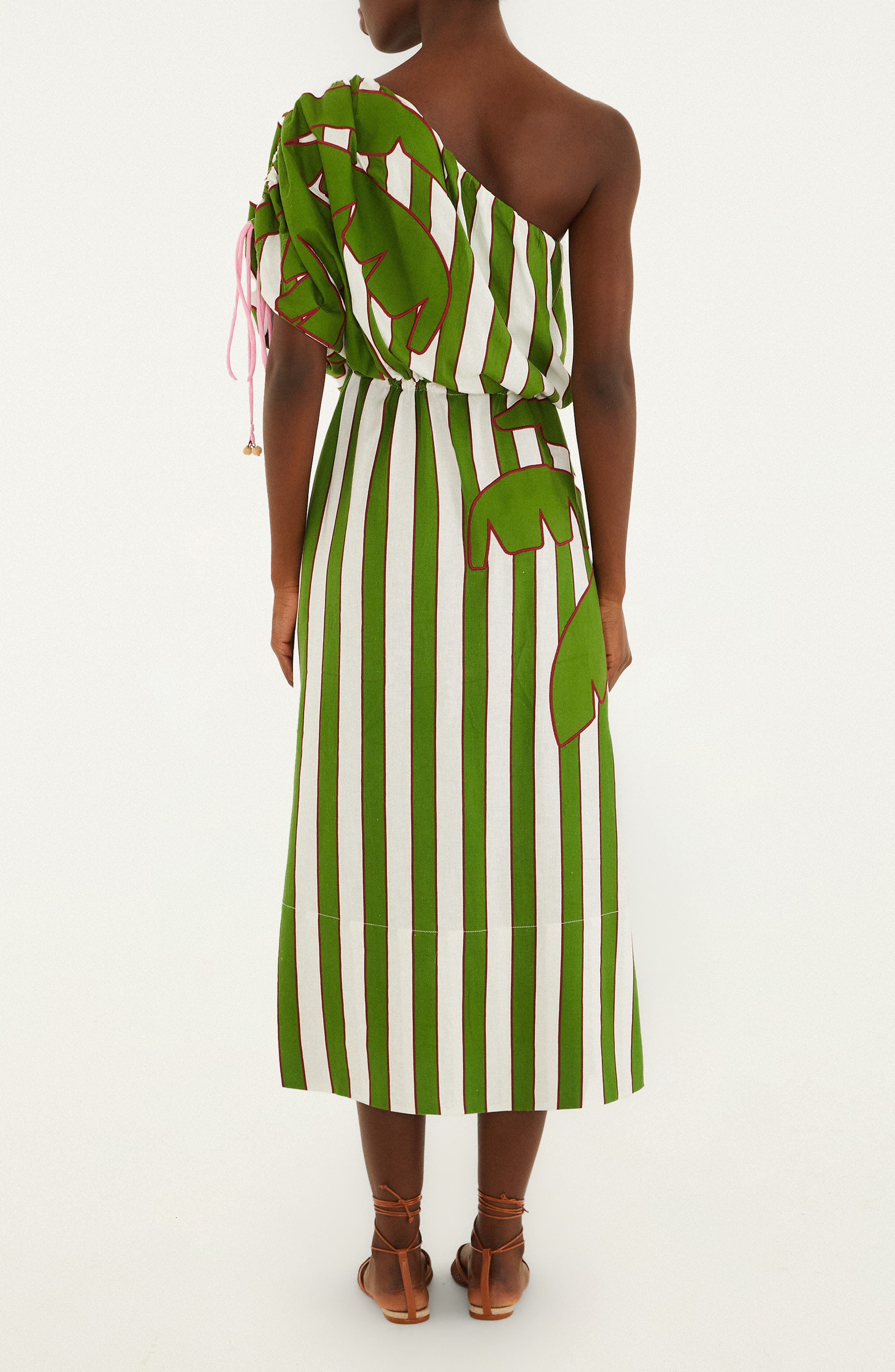 Embroidered One-Shoulder Linen Blend Midi Dress - image 2