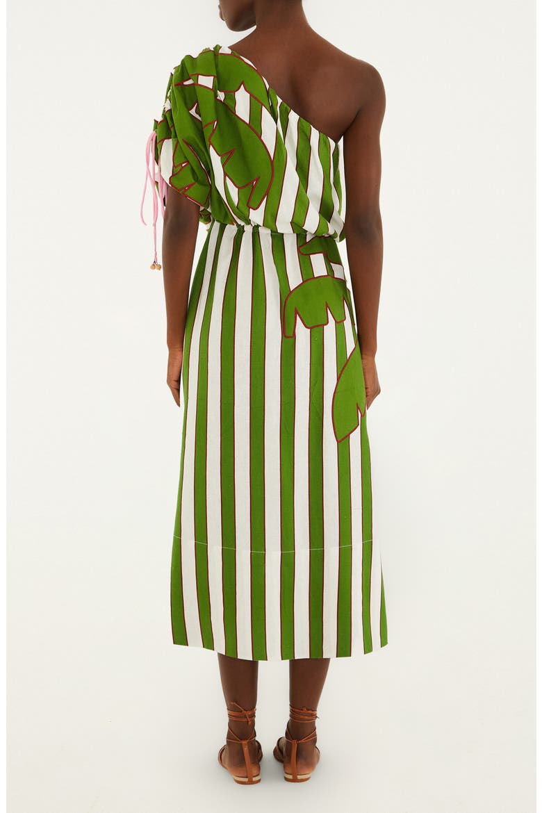 Embroidered One-Shoulder Linen Blend Midi Dress, Alternate, color, OFF-WHITE
