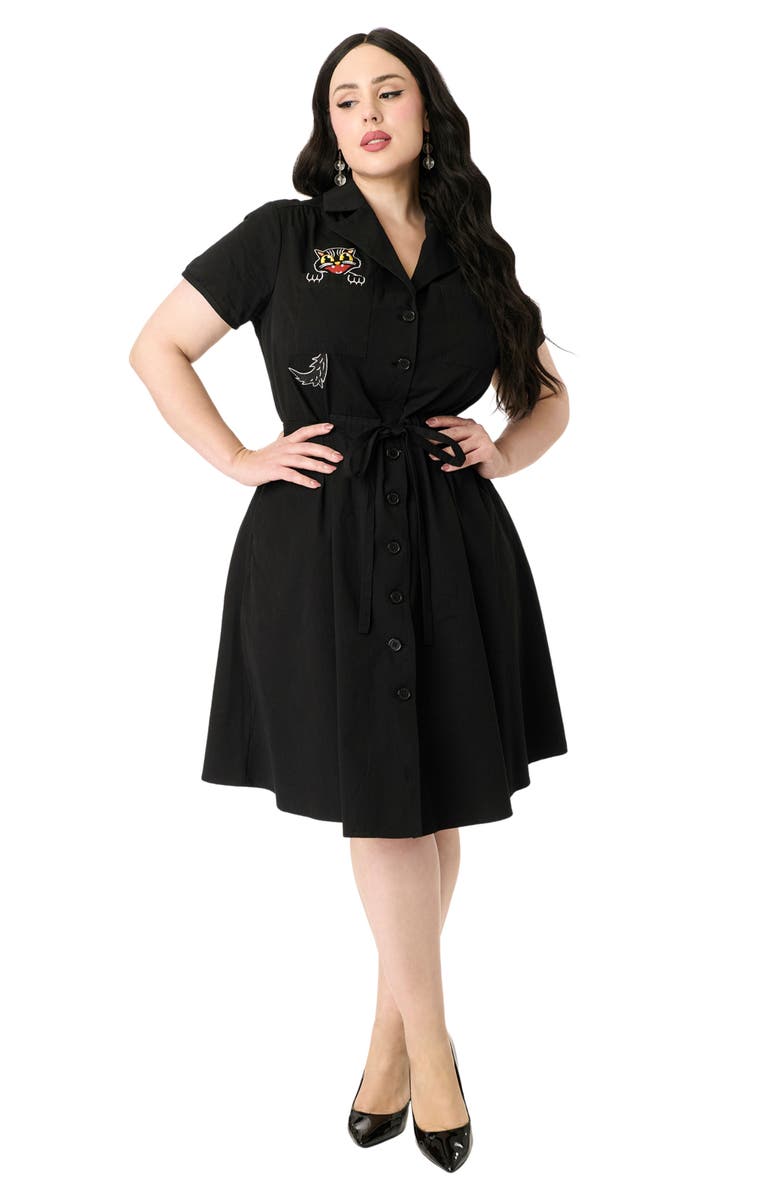 Smak Parlour Plus Size 1960s Fit & Flare Dress, Main, color, Black
