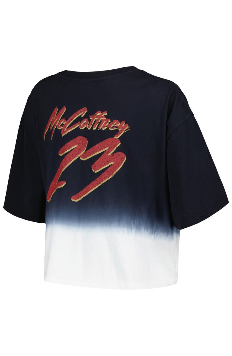 Majestic Threads Women's Majestic Threads Christian McCaffrey Black/White San Francisco 49ers Dip-Dye Player Name & Number Crop Top, Alternate, color, Black