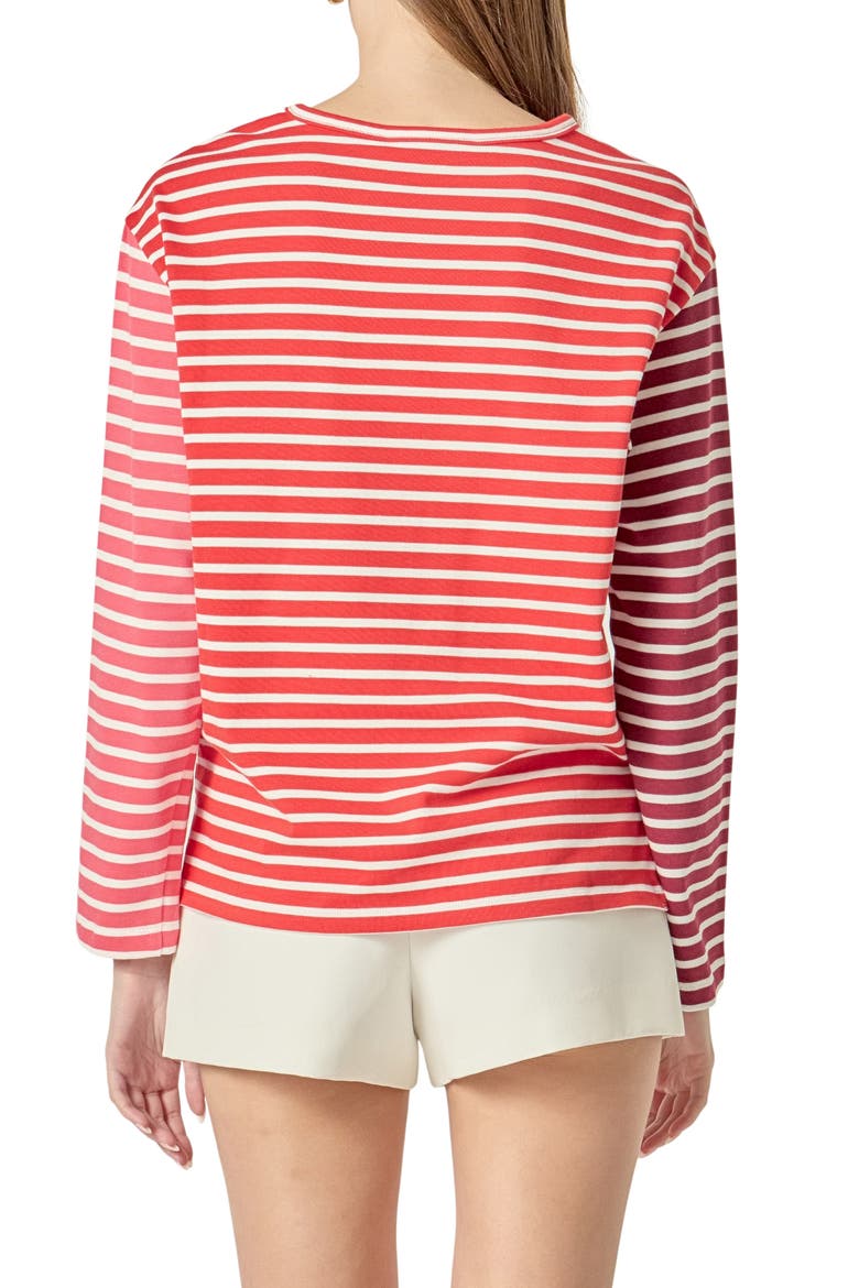 Colorblock Stripe Long Sleeve Cotton T-Shirt, Alternate, color, RED MULTI