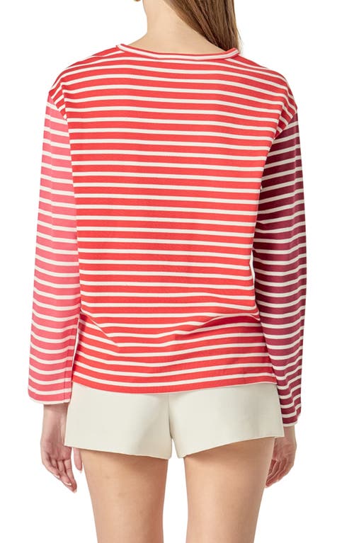 English Factory Colorblock Stripe Long Sleeve Cotton T-shirt In Pink