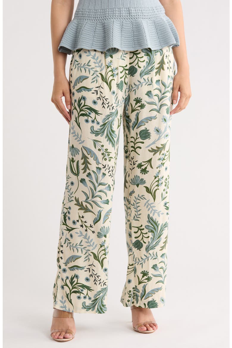 Pull-On Wide Leg Pants, Main, color, NATURAL GREEN PRINT