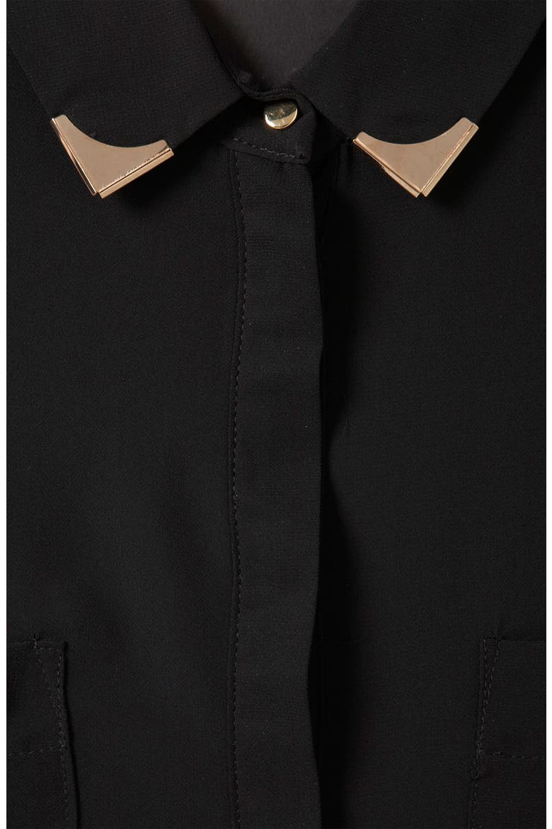 Moto Tipped Collar Chiffon Shirt, Alternate, color, BLACK