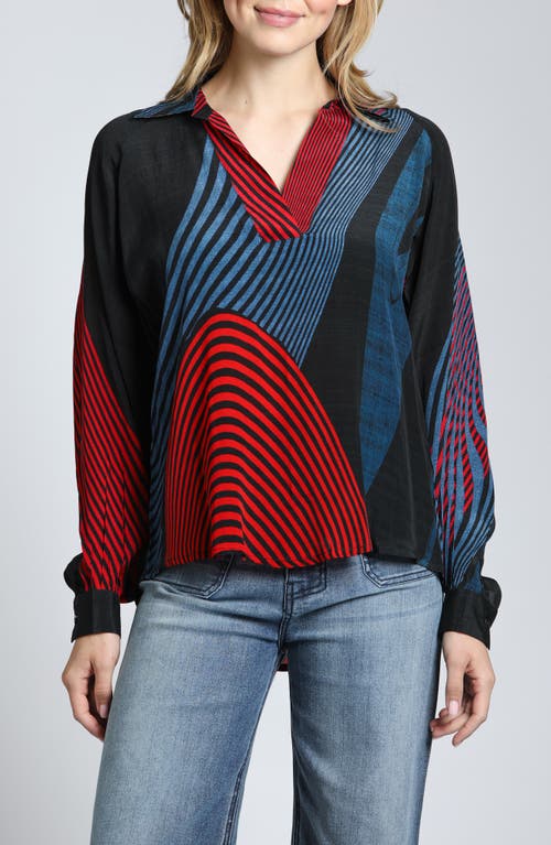Apny Floral Print Popover Top In Red Multi