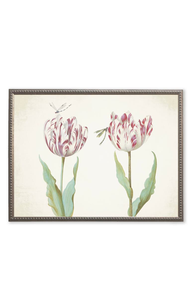 Pink Flowers with Two Dragonflies in Silver-Beaded Frame, Main, color, Multi