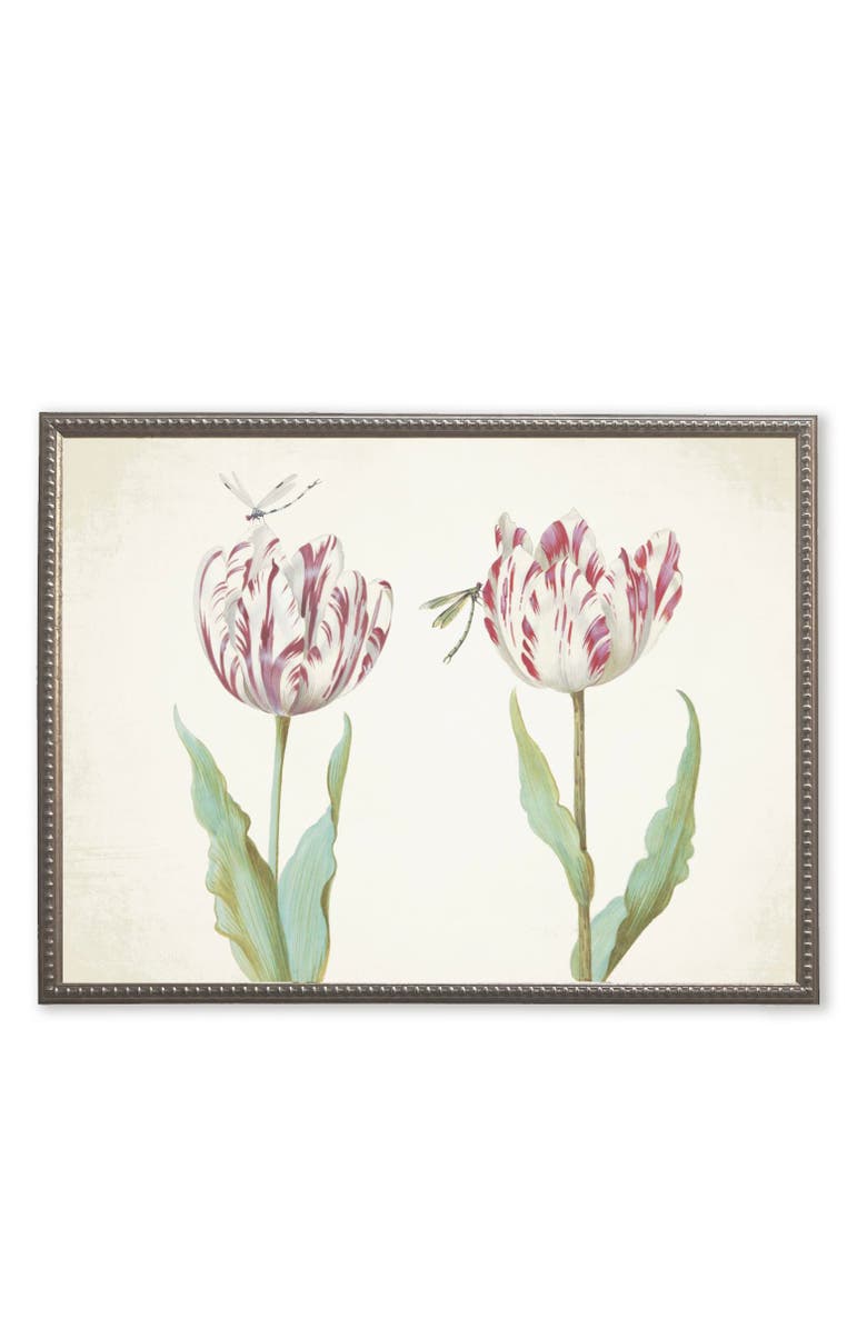 Antique Curiosities Pink Flowers with Two Dragonflies in Silver-Beaded Frame, Main, color, Multi