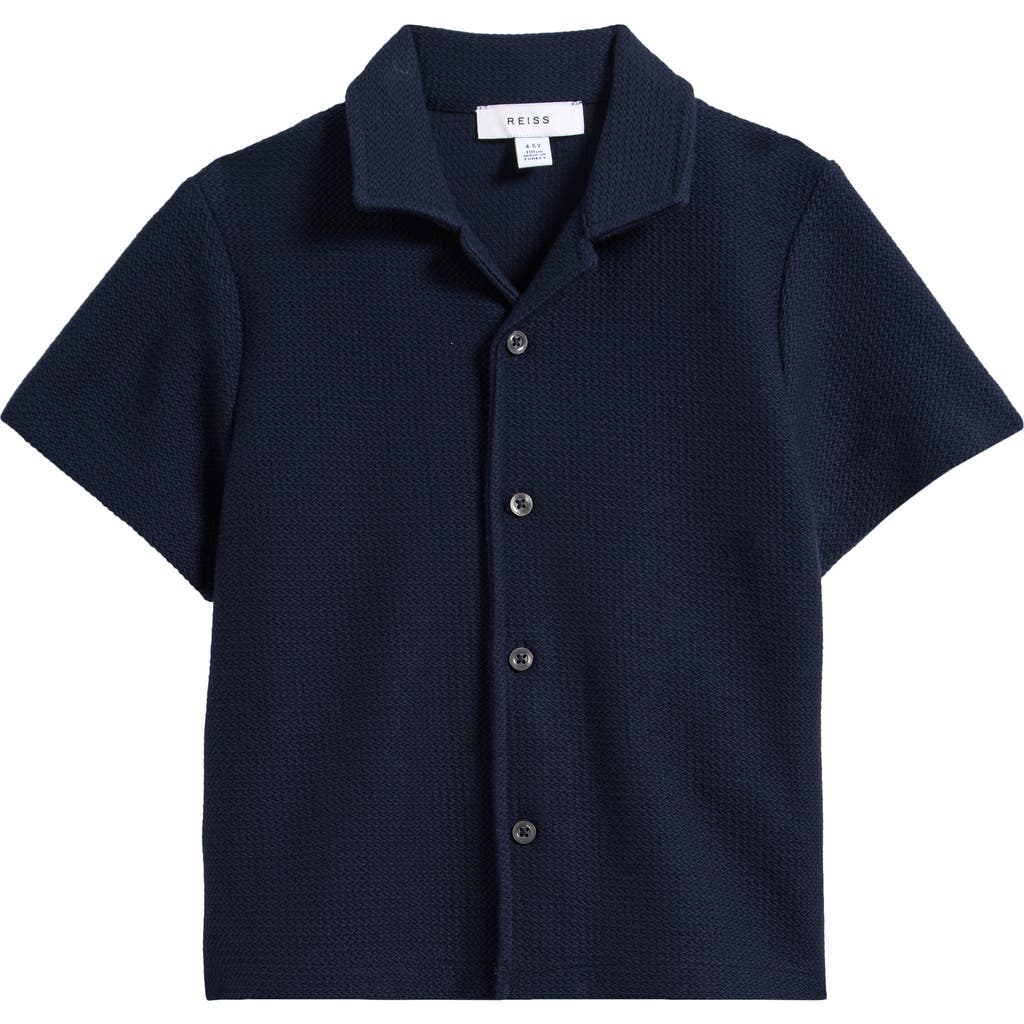 Reiss Kids' Gerrard Waffle Knit Camp Shirt In Blue