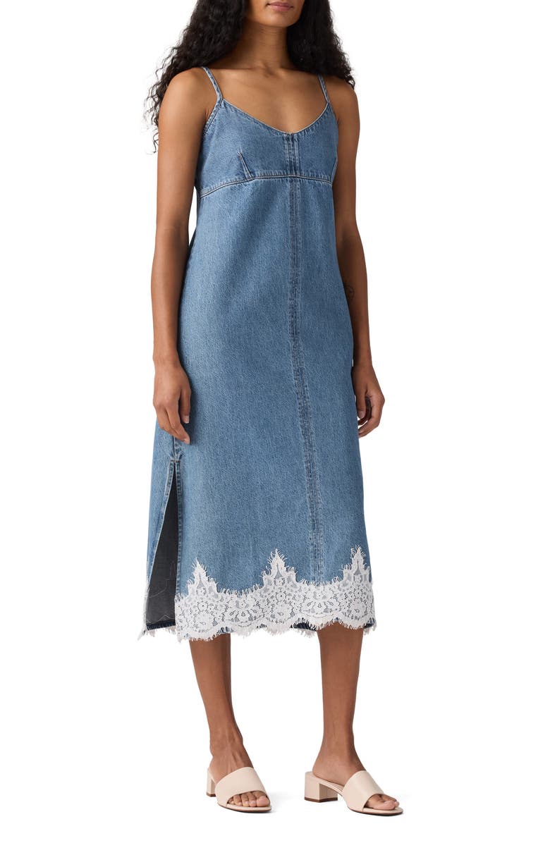 Levi's '90s Lace Trim Denim Midi Slipdress, Main, color, Slipped My Mind