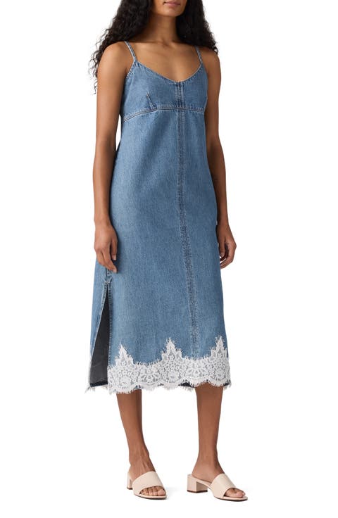 '90s Lace Trim Denim Midi Slipdress