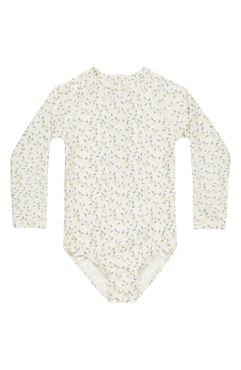 Rylee + Cru Delphine Lemon Print Long Sleeve Rash Guard, Main, color, 