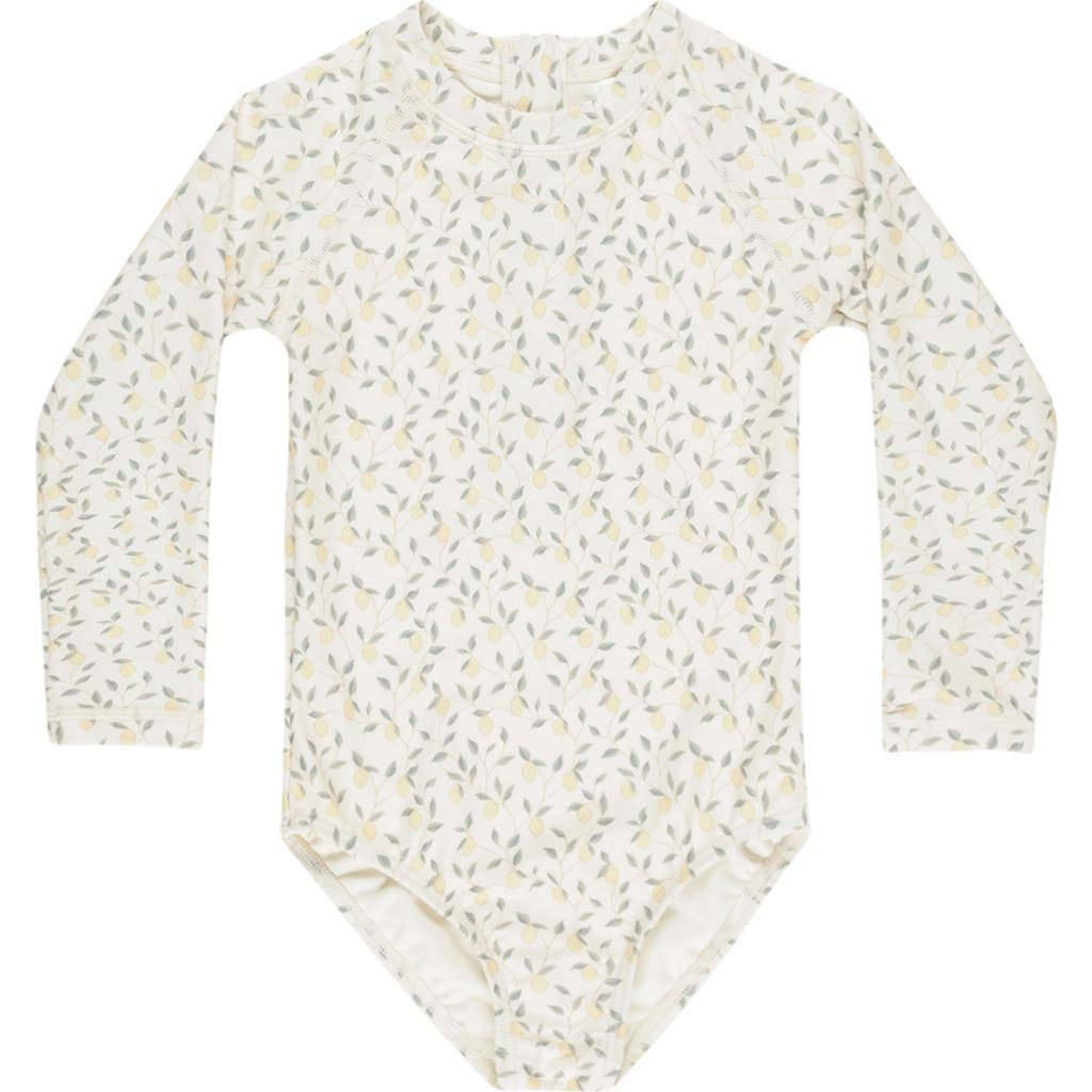 Rylee + Cru Delphine Lemon Print Long Sleeve Rash Guard In Ivory