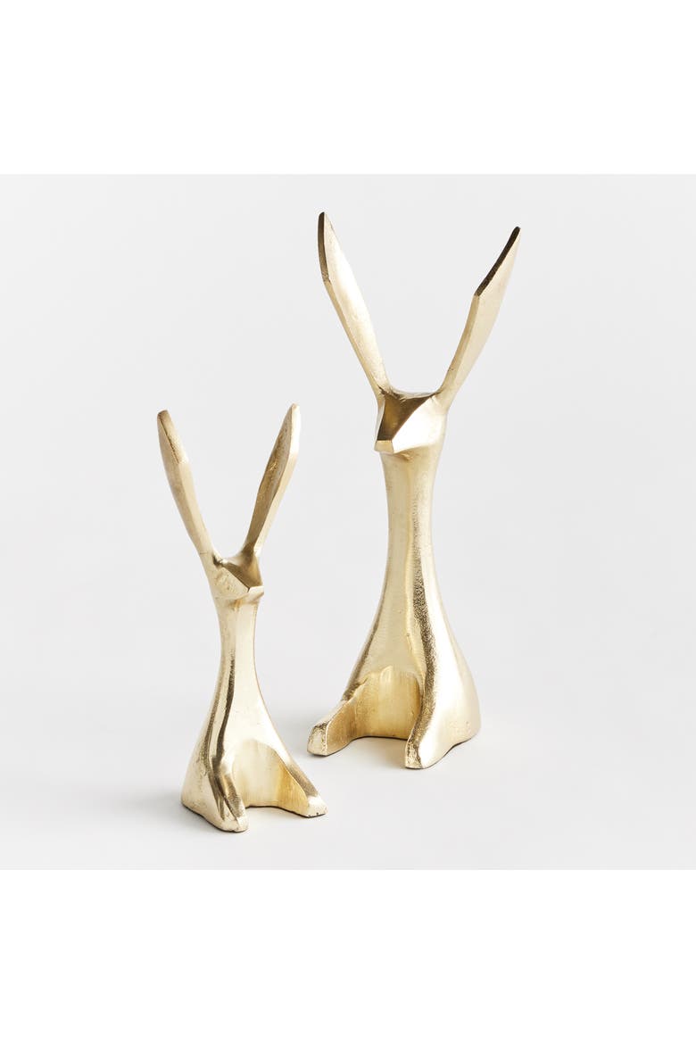 11.75" Decorative Long Ear Spring & Easter Gold Jackrabbit Figurines Set of 2, Main, color, Gold
