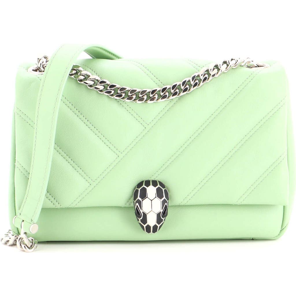 Pre-owned Bvlgari Bvlgari Serpenti Cabochon Shoulder Bag Diagonal Quilted Leather Small In Green
