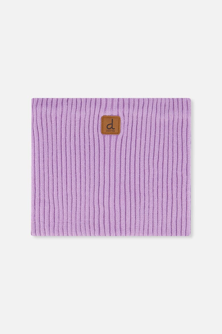 Ribbed Knit Tube Faux Leather Patch Neckwarmer, Main, color, Lavender