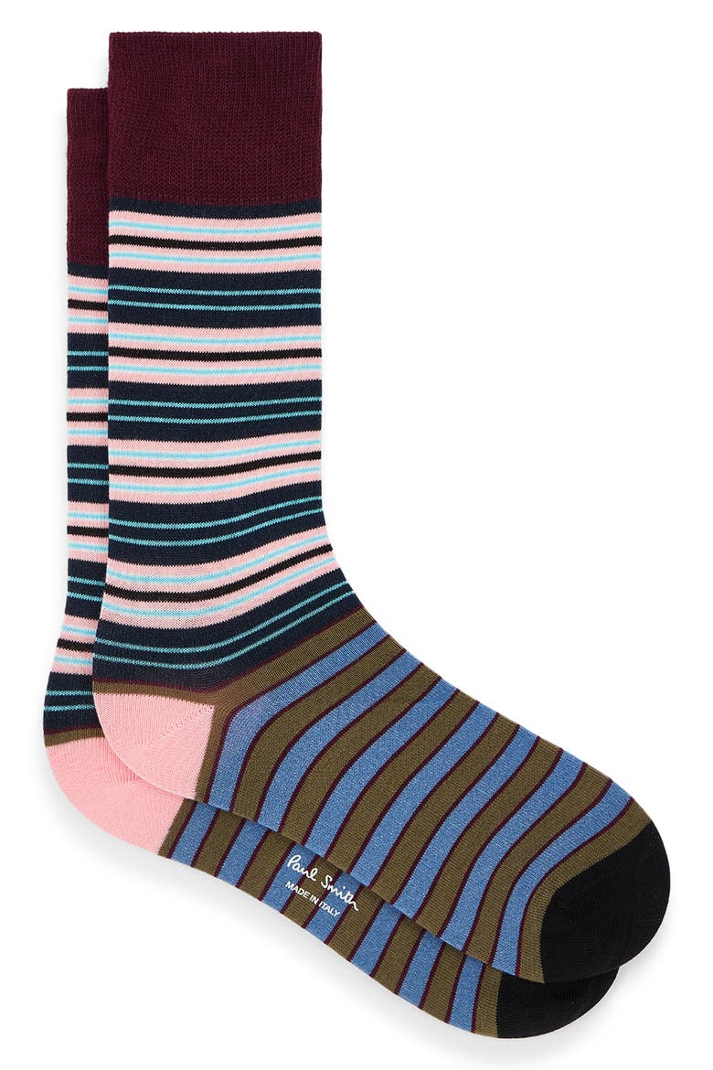 Stripe Cotton Blend Dress Socks, Main, color, NAVY