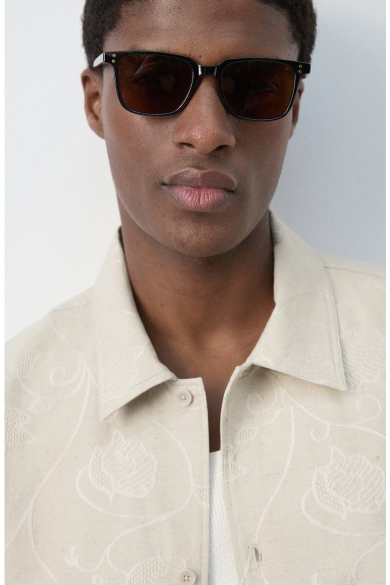 Embroidered Short Sleeve Button-Up Shirt, Alternate, color, SAND