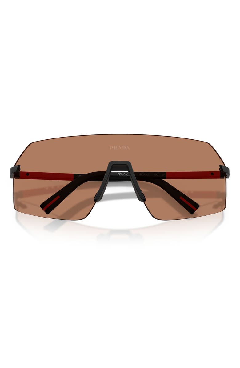 Prada Linea Rossa 136mm Shield Sunglasses, Alternate, color, Black / Solid Brown