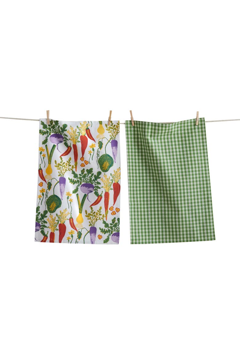 Tossed Veggies Dishtowel S/2 Multi Cotton Everyday, Main, color, Green