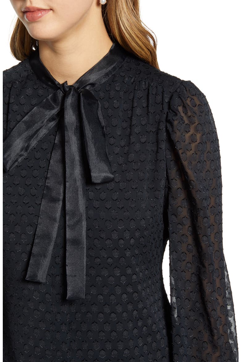 Textured Dot Bow Blouse, Alternate, color, BLACK